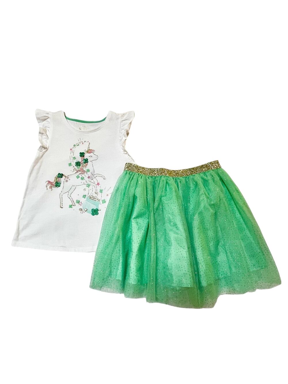 Maggie & Zoe St Patrick’s Day Unicorn Shamrock Tulle Skirt Outfit Size 7/8